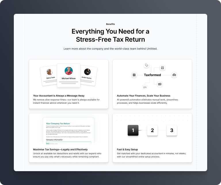 Taxformed Benefits Section Design